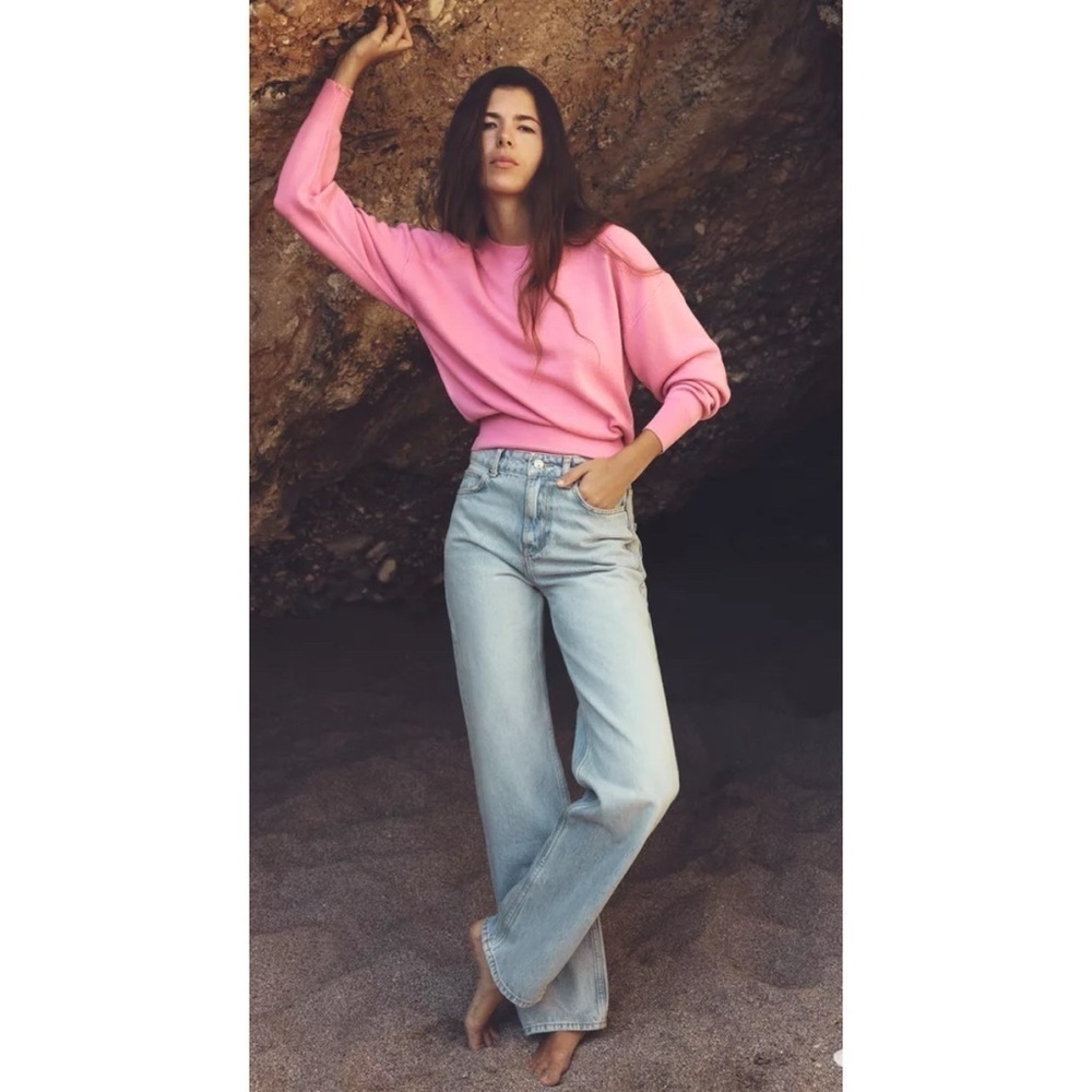 Zara High Waisted Straight Leg Jeans in Light Wash